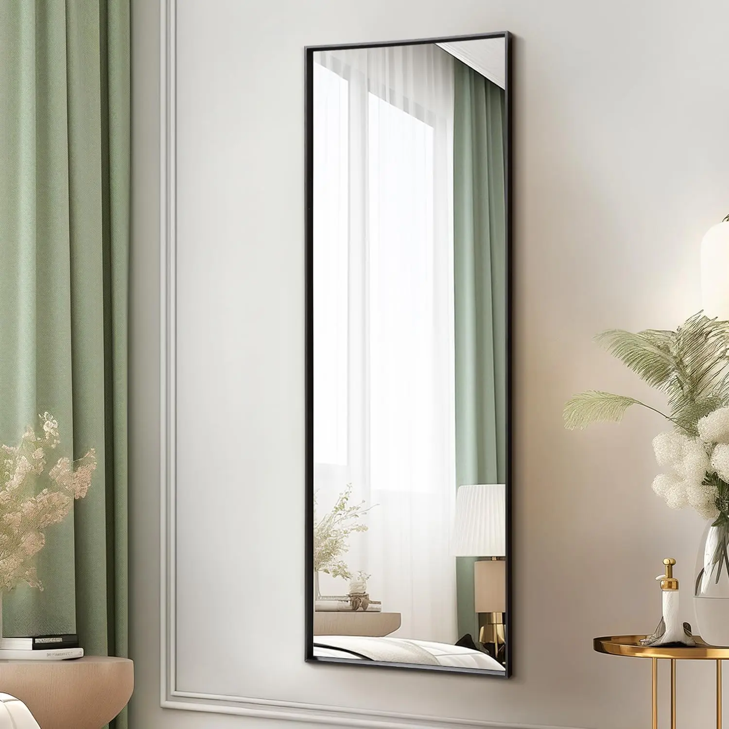 Full Length Wall Mirror Metal Frame Large  Mirrors Black | 43"x14" Rectangular for Bathroom Bedroom Living Room  Entryway Modern