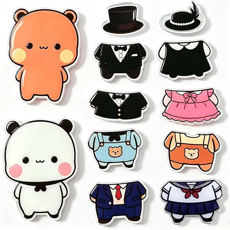 12 Pcs Bubu and Dudu Fridge Magnets, Cute Whimsy Durable Acrylic Refrigerator Magnets Funny Magnetic Dress Up Set Reusable Decorative Fridge Magnets for Kitchen Office Decor