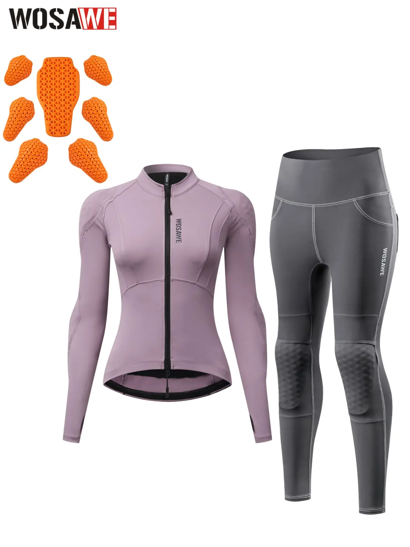 WOSAWE Women Motorcycle Riding Set Breathable Stretch Top & High Waist Hip Lift Riding Pants With Reflective Details Pad Storage Pockets For Daily Commute Breathable Sports Suit