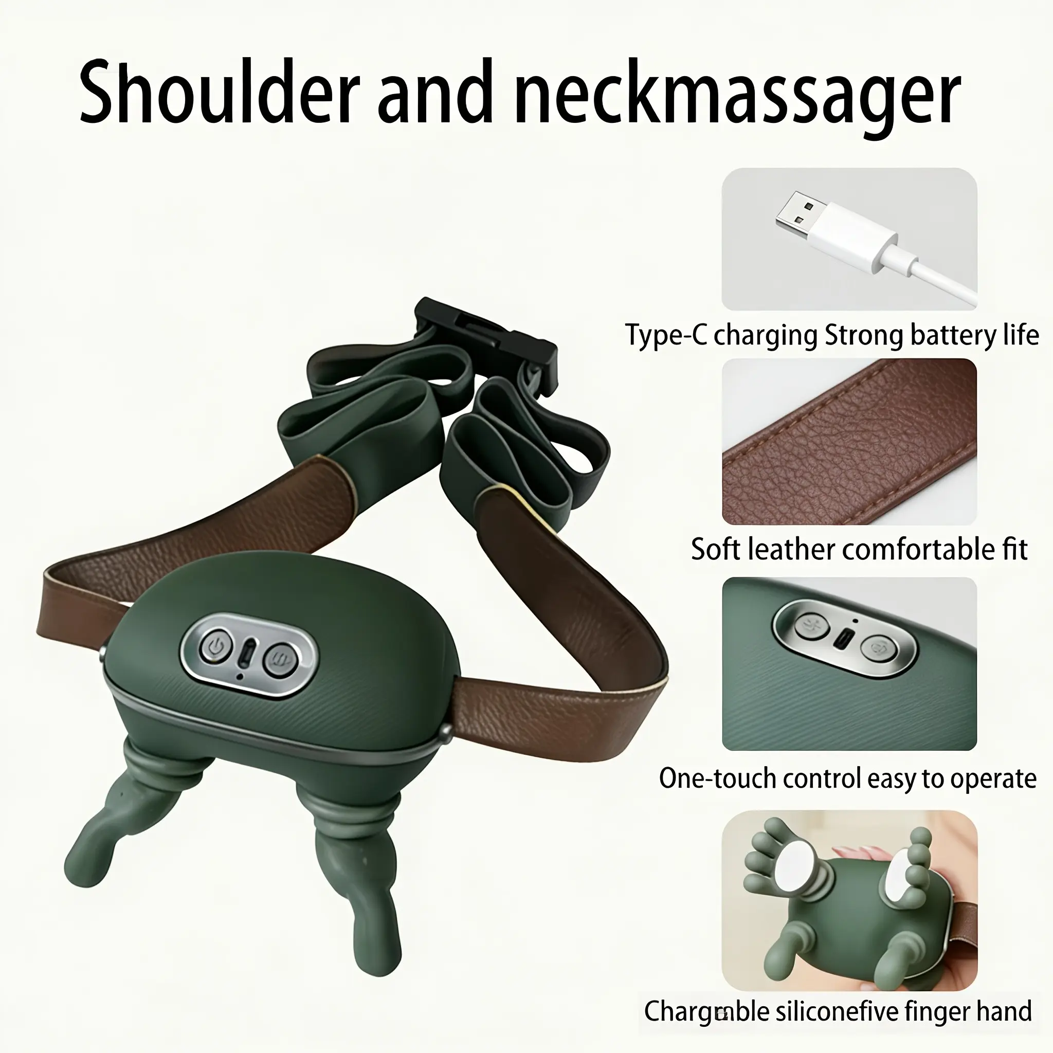 Portable Neck Massager, Heated Back Massage Pillow, Electric Pressure Point Massager, Three Modes, Two Heating Levels, 4D Deep Tissue Relief