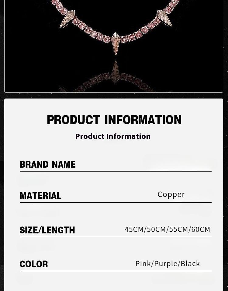 [ICE HUE]18K Gold Vacuum Plated Copper with 5A+ Sri Lanka Zircon Black SpikeNecklace Miami Italy Mexico & Micro Inspired for Women & Men Luxury Jewelry,Daily Wear,Casual Fashion,Gift Idea,,Classic,Minimalist,Simple,Sporty Style