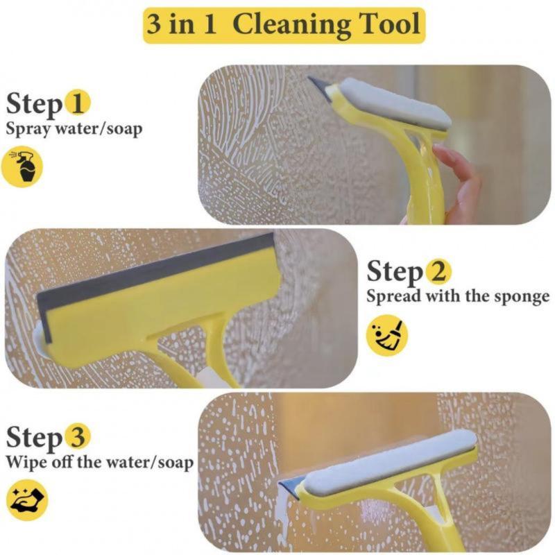 3 in 1 Window Cleaning Scraper, Squeegee and Scrubber with Spray, Multifunctional Household Cleaning Tool, Car Windshield Cleaner, Lightweight Silicone Microfiber Wipe, Versatile Cleaning Tool