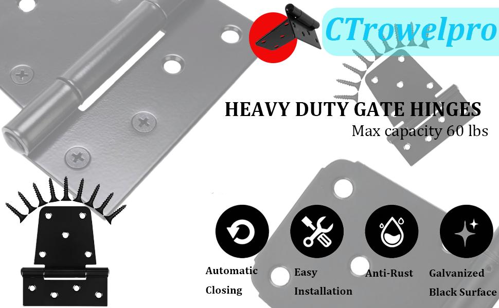 3-1/2" Heavy Duty Gate Hinges 2 Pack Black Iron Shed Door Hinges with 36PCS Screws for Barn Wood Fence Gate Hinges Durable Steel Construction