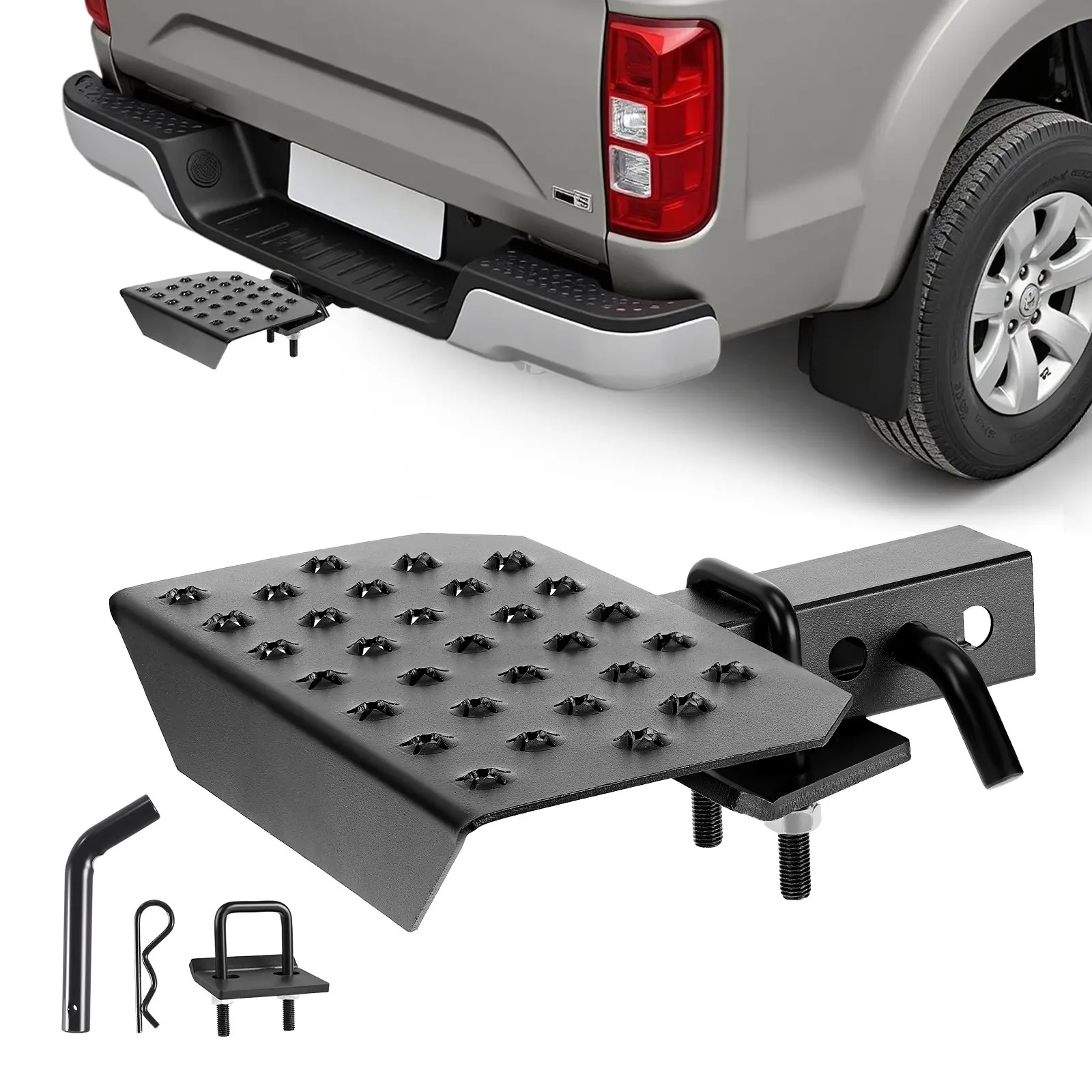VEVOR Hitch Step for 2 Inch Receiver, Universal Rear Bumper Guard Protector with 350 LBS Load Capacity, Wide Non-Slip Tow Hitch Step with Pin Kit and Stabilizer, Fit for Truck, SUV, Pickup, Trailer