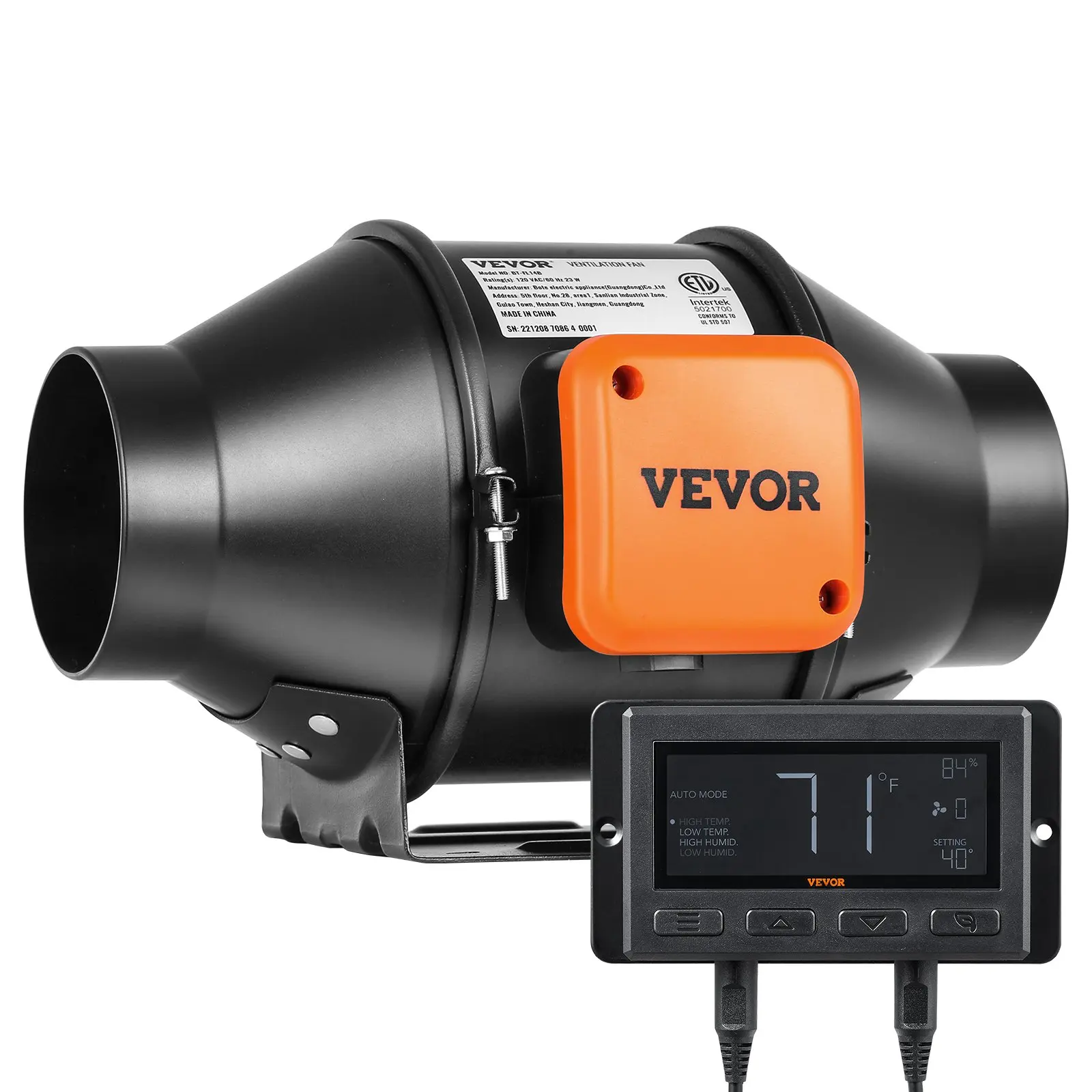 VEVOR 4-Inches Quiet EC-Motor Inline Duct Fan, 205 CFM Flow Ventilation Exhaust Fan with Temperature Humidity Controller for Grow Tents, Cooling Booster [Summerfinds]