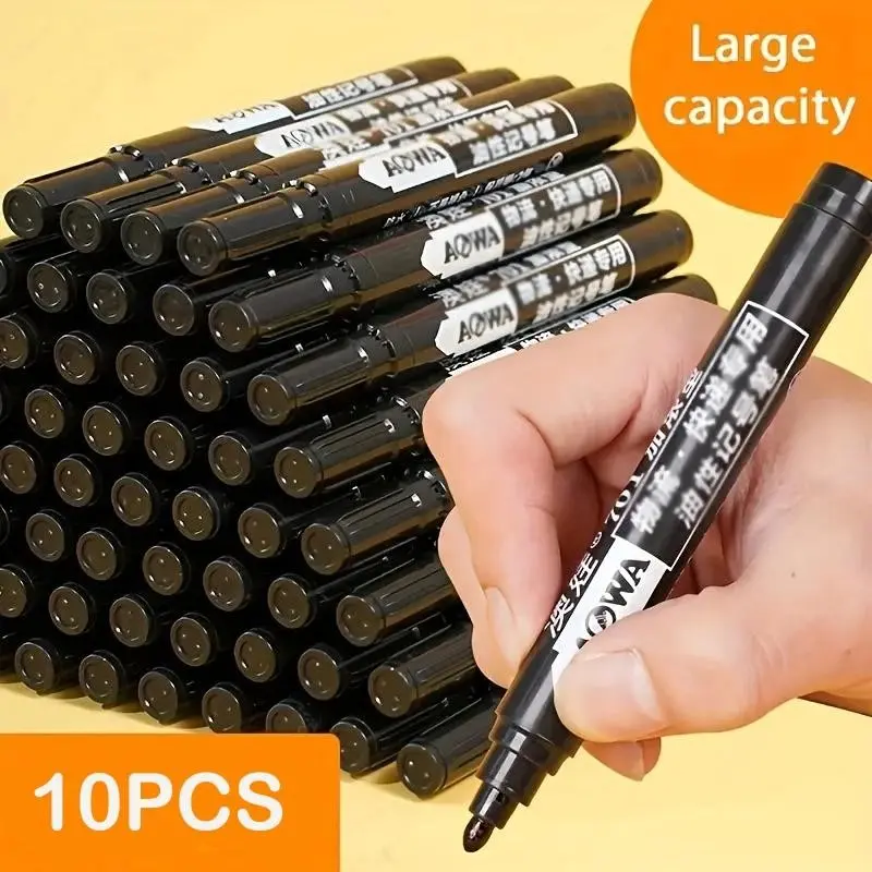 10-Pack Permanent Markers, Waterproof Ink, Large Capacity Oil-Based, Bold Tip, Ideal for Office, Logistics, Daily Use