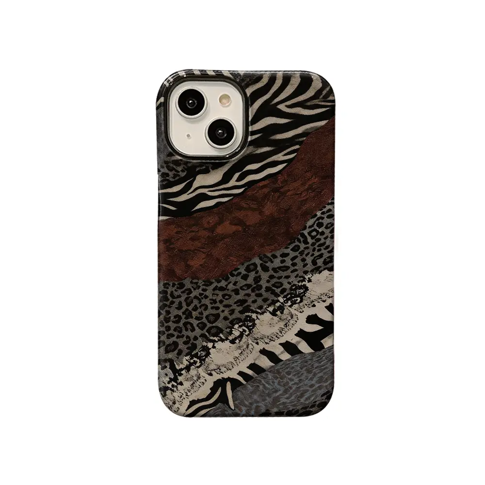 KKLLYY Mixed Animal Print Phone Cover - Vintage Patchwork, Hybrid Hard Glossy Finish Shockproof Smartphone Cover, Drop Shock TPU Shell, Vivid Print Mobile Phone Accessory for iPhone 18/17/16/15/14/13/12/11 Plus Pro Max, Stylish Birthday Present