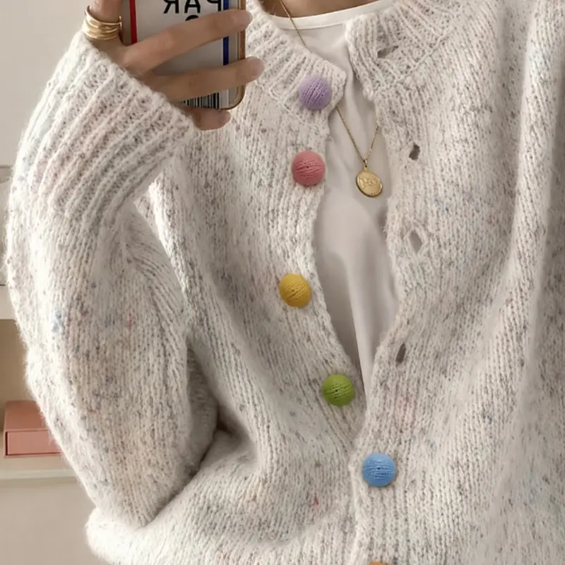 Plus Size Women's Casual Button Front Sweater, Soft Long Sleeve Round Neck Knit, Lightweight Retro Style, Perfect for Daily Wear