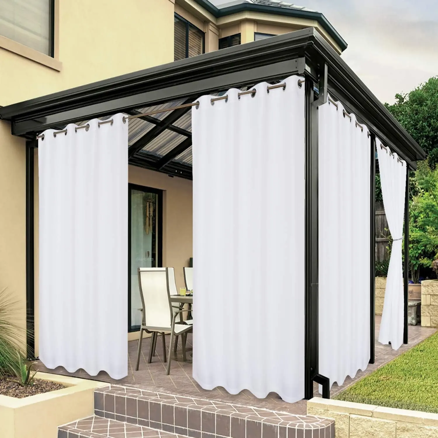 Outdoor Curtains for Patio Waterproof, Premium Thick Privacy Weatherproof Grommet Outside Curtains for Porch, Gazebo, Deck, 1 Panel, 54W x 84L inch, White