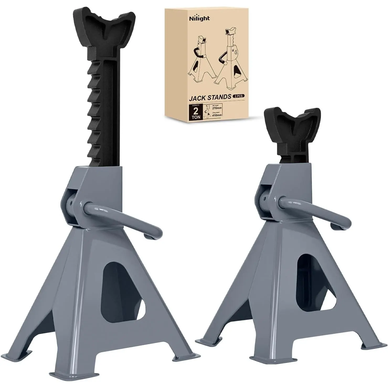 Nilight Jack Stands, 2 Ton (4,400 lbs) Capacity Heavy Duty Steel Car Lifting Stand, Adjustable Height 10.6 Inch to 16.2 Inch, 1 Pair,car accessories