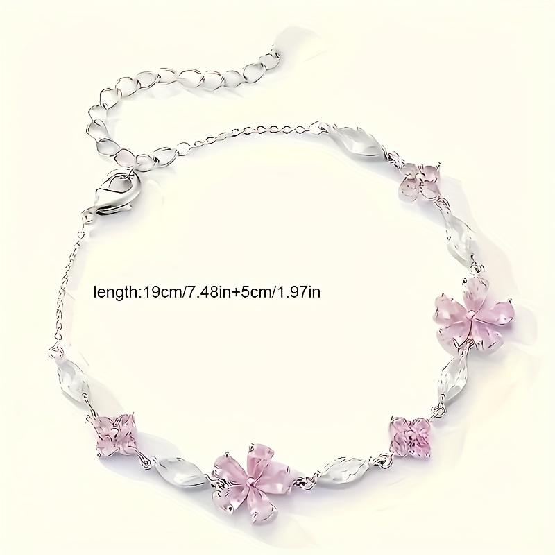 Adjustable Pink Cherry Blossom Bracelet - Elegant Bohemian style petal design, inlaid with sparkling synthetic zircon, delicate chain link jewelry, suitable for daily wear and gift giving, women's jewelry, exquisite craftsmanship