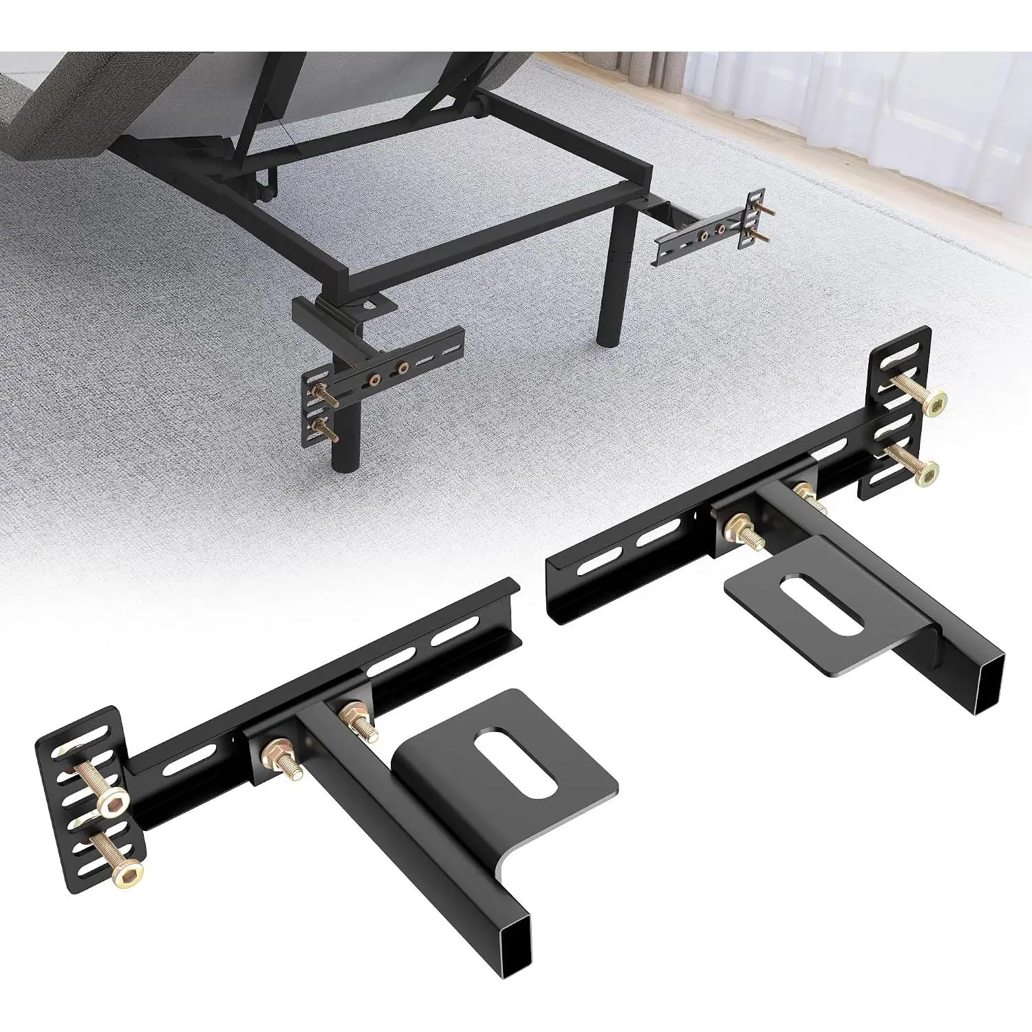 Headboard Brackets for Metal Bed Frame Adjustable Brackets for Headboard with Footboard Extension Kit Fit  Full   2 Pack Matte Black