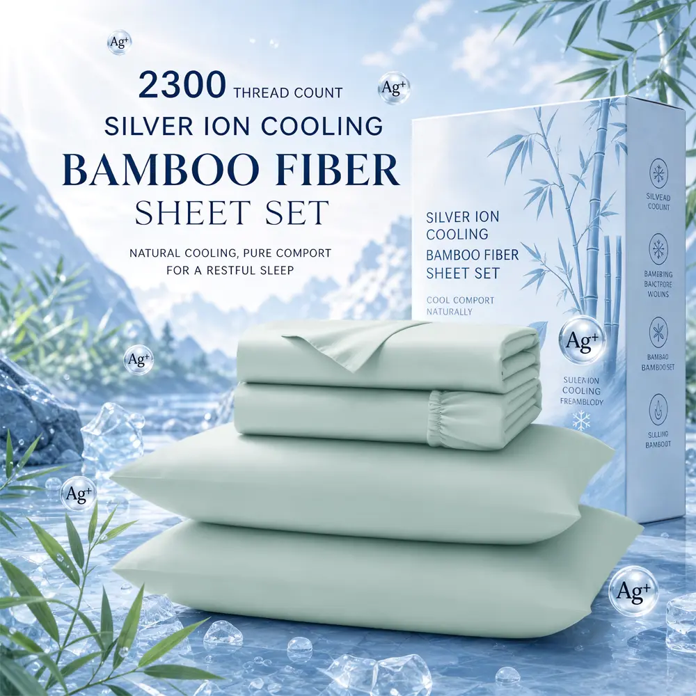 OS OMYSTYLE 2300TC Silver Ion Cooling Bamboo Fiber Bed Sheet Sets, Luxurious & Ultra-Soft Cooling Sheets For Hot Sleepers - Wrinkle-Resistant Comfortable Sheets, Cool, Double Stitching, Breathable, Bamboo Blend Sheets