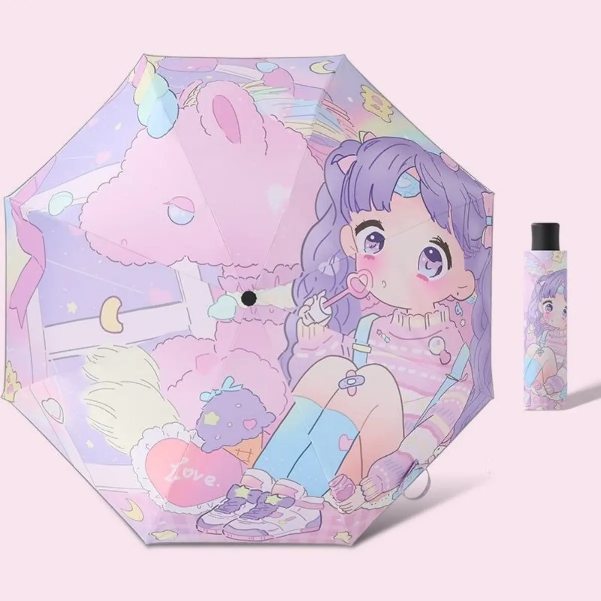 Kids Cute Cartoon Folding Umbrella, UV-Block Sun-Rain Dual-Use Parasol, Ideal for Travel & Daily Outing, 1pc Protective Accessory