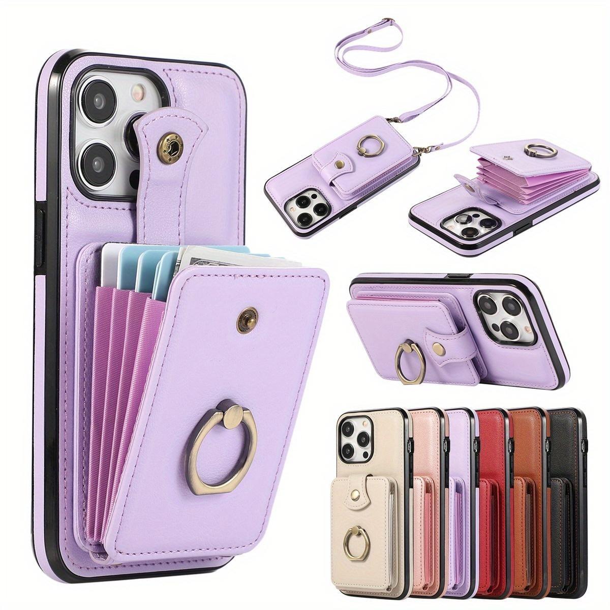 Card holder phone case for iPhone 17/16e/16/15/14/13/12/11 Pro Max SE 2020/SE 2022/X/XS/XR/XS Max 16/15/14/7/8 Plus 17 Air.Features 360-degree rotating ring holder, RFID anti-theft function, and drop protection function.