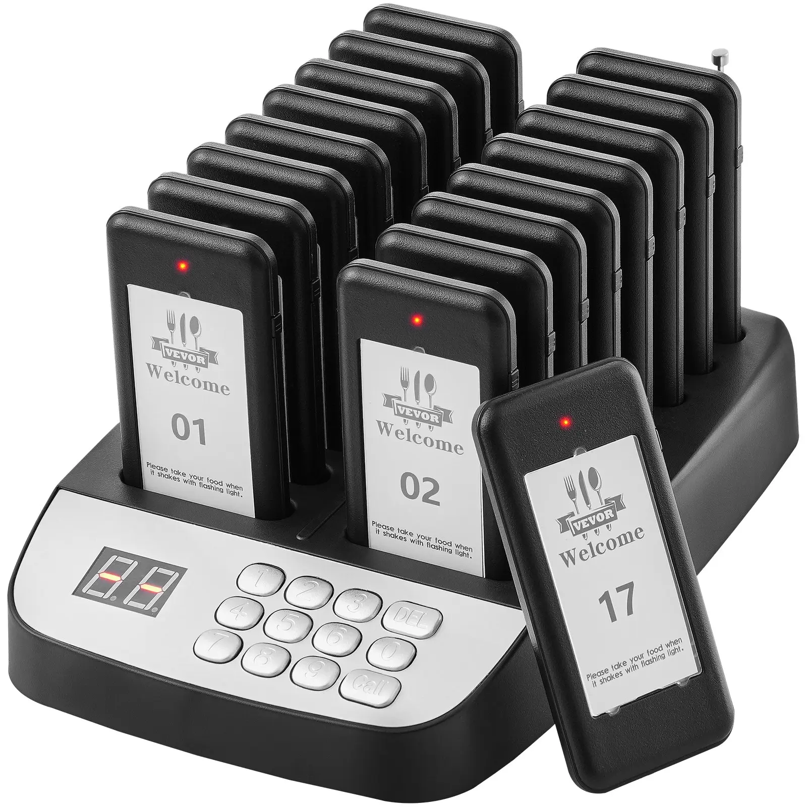 【DealsForYouDays】VEVOR Wireless Pager System, 500m Long-Range Queue Calling Device with 16 Handsets, Beep/Vibration/Flashing Alerts for Restaurant, Food Truck, Hospital