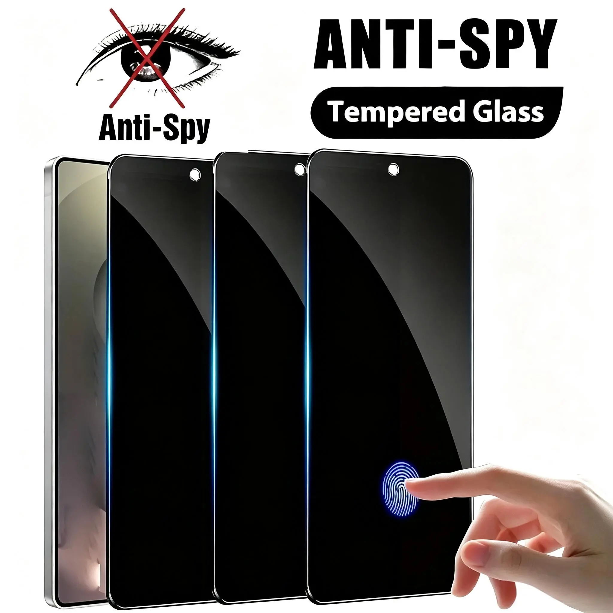 3pcs Full Coverage Privacy Tempered Glass Suitable for Samsung Galaxy S22 S23 S24 S25 S26 Plus Ultra, 9H+ Tempered Glass Screen Protector, Fingerprint Unlocking, Case Friendly, Anti-Fingerprint, Bubble Free