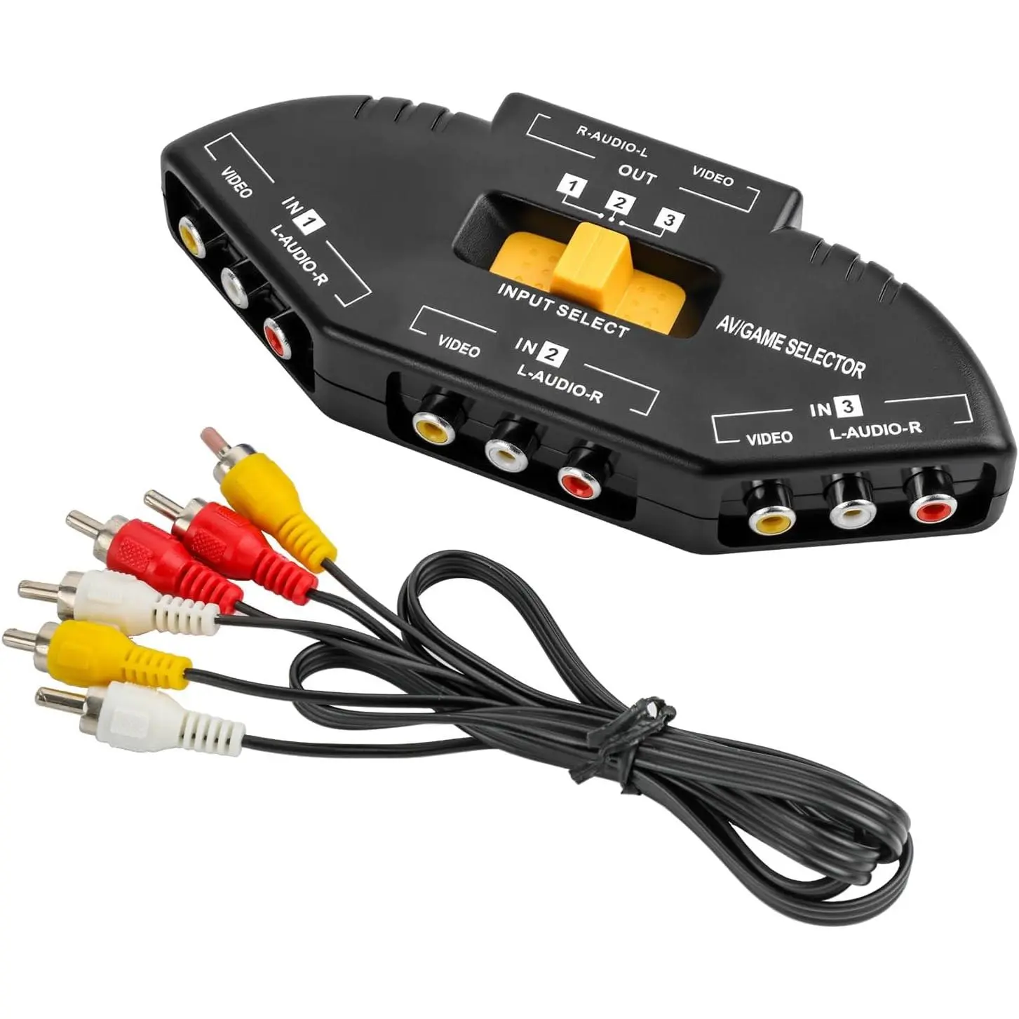 3-in-1 Composite AV Video Audio Selector Switcher with Button for Audio & Video Accessory Needs