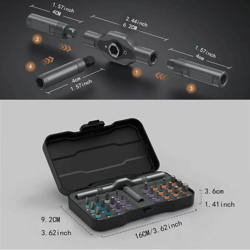 24-In-1 Magnetic Screwdriver Set & 43-In-1 Tool Kit, Multi-Functional Manual Tools with Detachable T-Handle Ratchet, DIY Home Maintenance Toolbox, Replaceable Screwdriver Bits