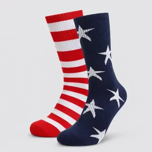 1/2/4Pair One Size USA Flag Socks America 250th Anniversary Commemorative Mid Calf Crew Socks Star Stripes Breathable Cushion Athletic Stockings For 4th Of July Independence Day Patriotic Gifts For Men Women
