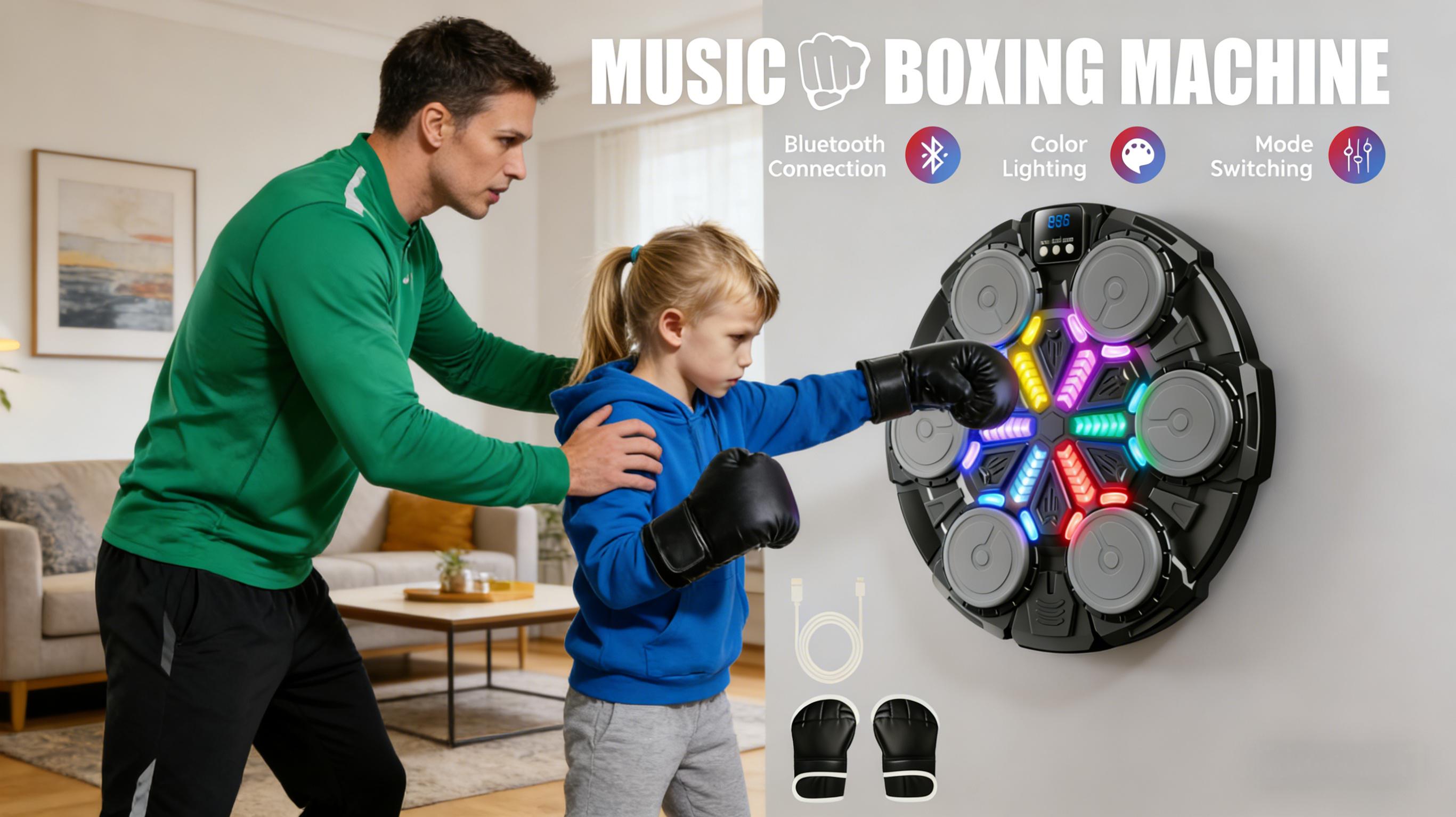 Music Boxing Machine for Kids and Adults, Wall Boxing Punching Pad with Bluetooth & Rhythm Lights, 3 Speed Modes, Home Fitness Boxing Equipment with Gloves for Boys Girls Teenagers