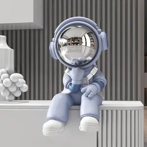 Resin Astronaut Statue, Modern Art Collectible Figurine, Cute Oddities Home Decor for Entryway and Living Room, Decoration Blue