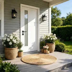 ARCH 36x80 Fiberglass Front Door with White PVC Frame Right-Hand Inswing Exterior Entry Door with Brickmould Contemporary Smooth Skin Frosted Glass for Home Entrance Durable Weatherproof Insulated, White Color Options, Fiberglass Material