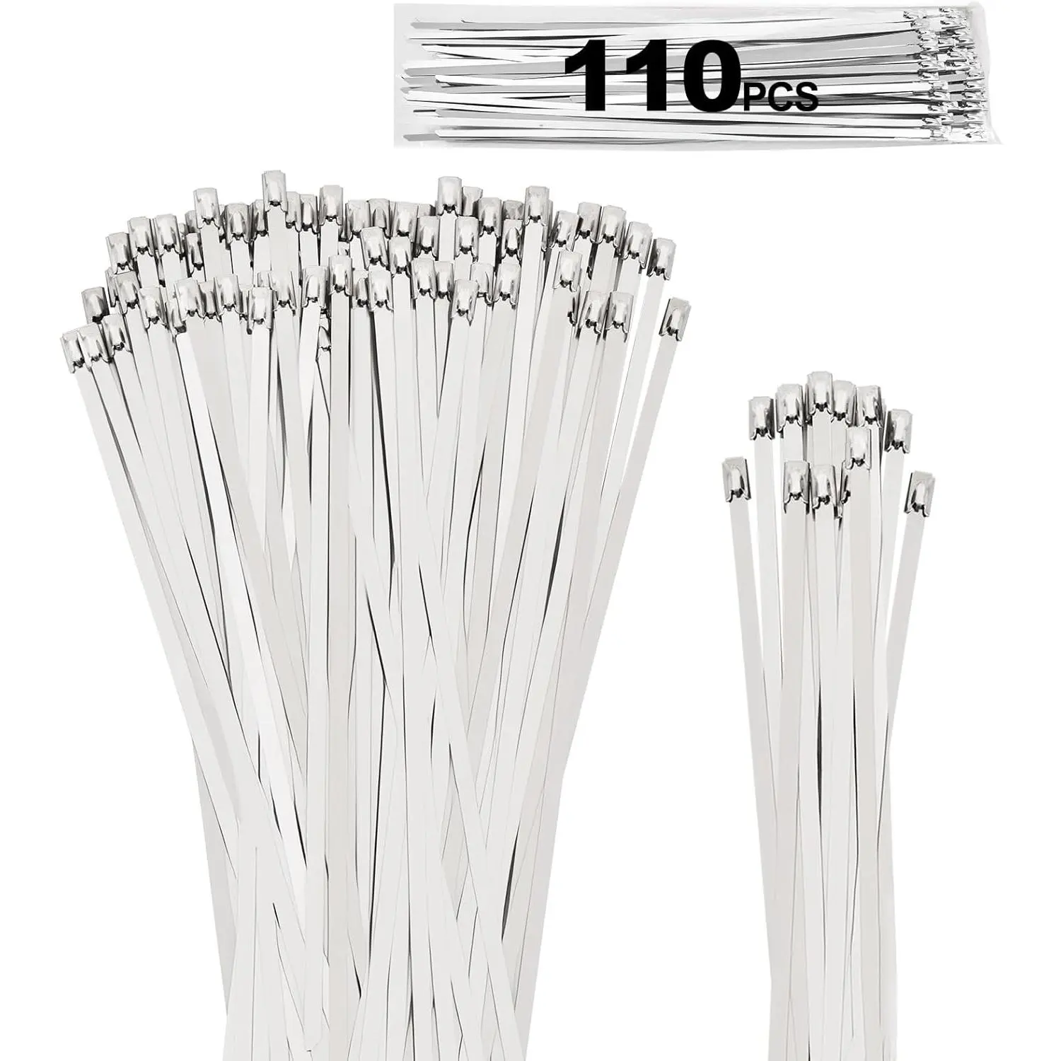 110 count Metal Zip Ties, 11.8IN +7.8IN Stainless Steel Zip Ties Heavy Duty for Outdoor, Heat Resistant  Tie Buckle for Chain Link Fence, Exhaust Wrap, Pipe, Electrical Wiring, 2026