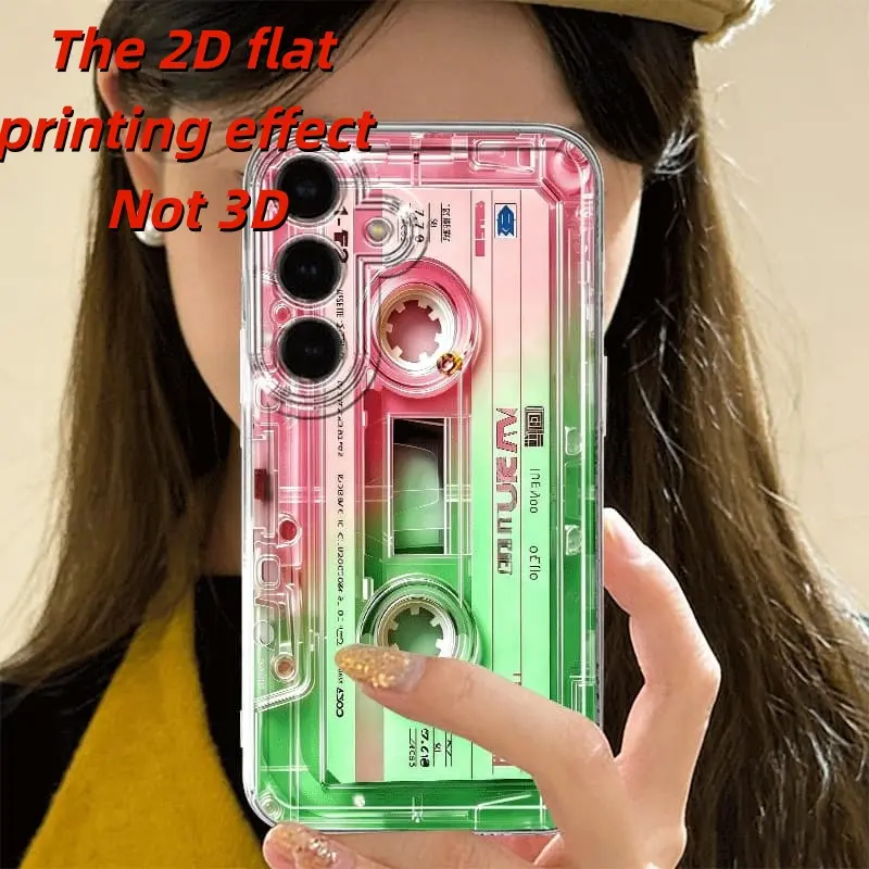 2D Flat Retro-Style Cassette Tape Pattern Phone Case – Shockproof, Soft, Full-Coverage Case for Galaxy and iPhone; Cute, Minimalist, and Fun Black-and-White Design.