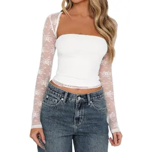Women Lace Bolero Shrug See Through Floral Cardigan Sheer Mesh Cropped Y2K Going Out Tops(Gift)
