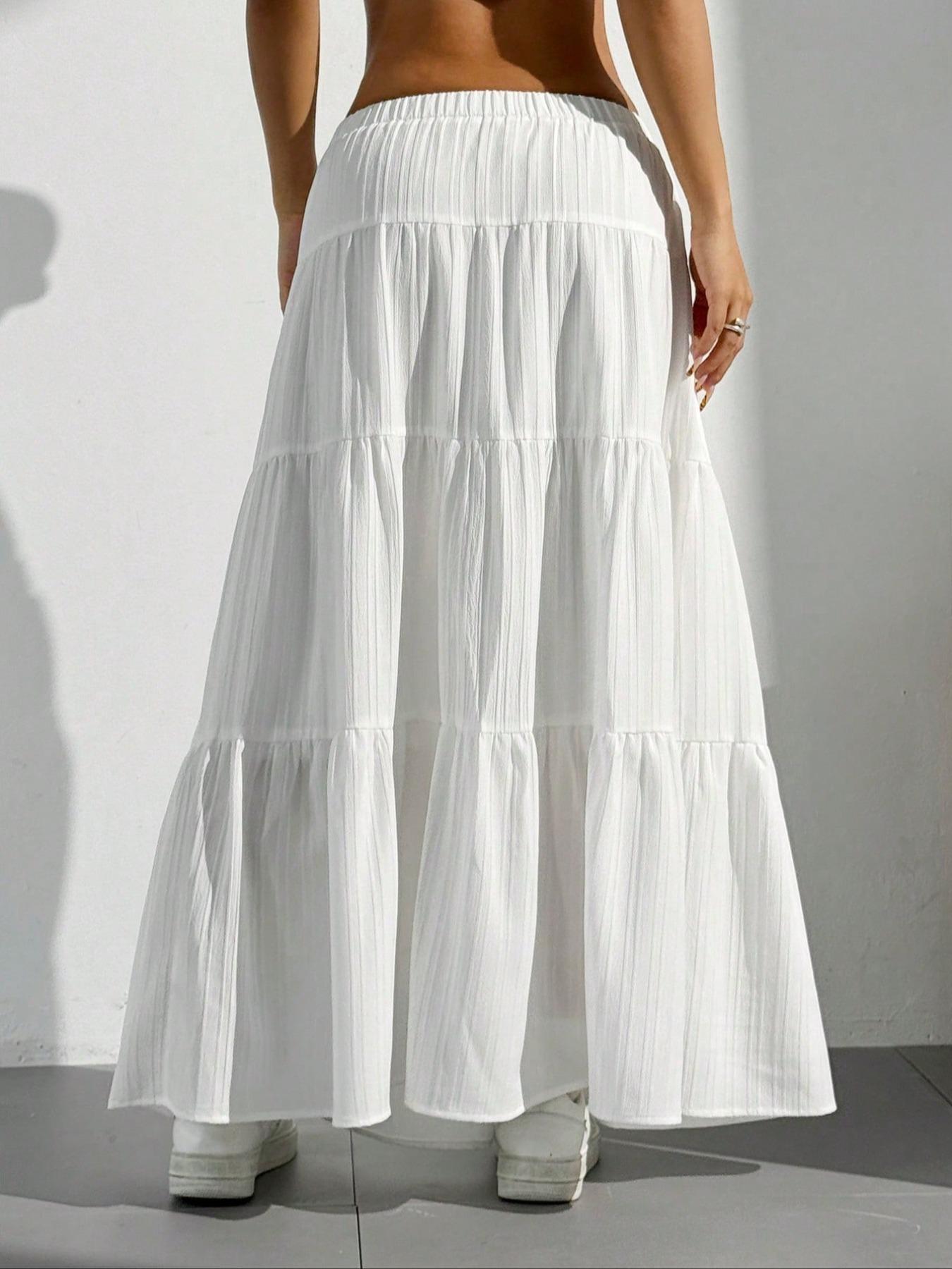 Women's Plain Ruffle Hem A Line Skirt, Casual Fashion Long Skirt for Daily Wear, Ladies Bottoms for All Seasons