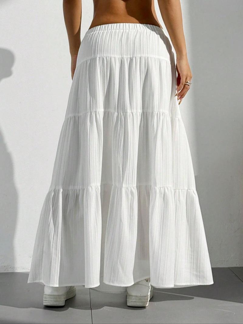 Women's Plain Ruffle Trim Skirt, Casual Fashion Long Skirt for Daily Wear, Ladies Bottoms for All Seasons