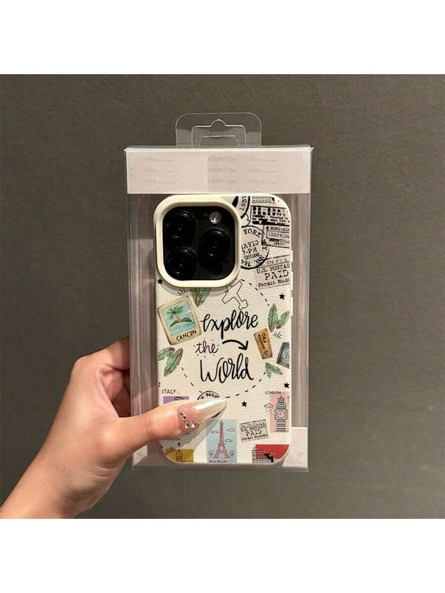 1pc TPU Material World Travel Airplane Postmark Pattern Phone Case Compatible With Iphone Waterproof Shockproof Anti-Fall Scratch Resistant