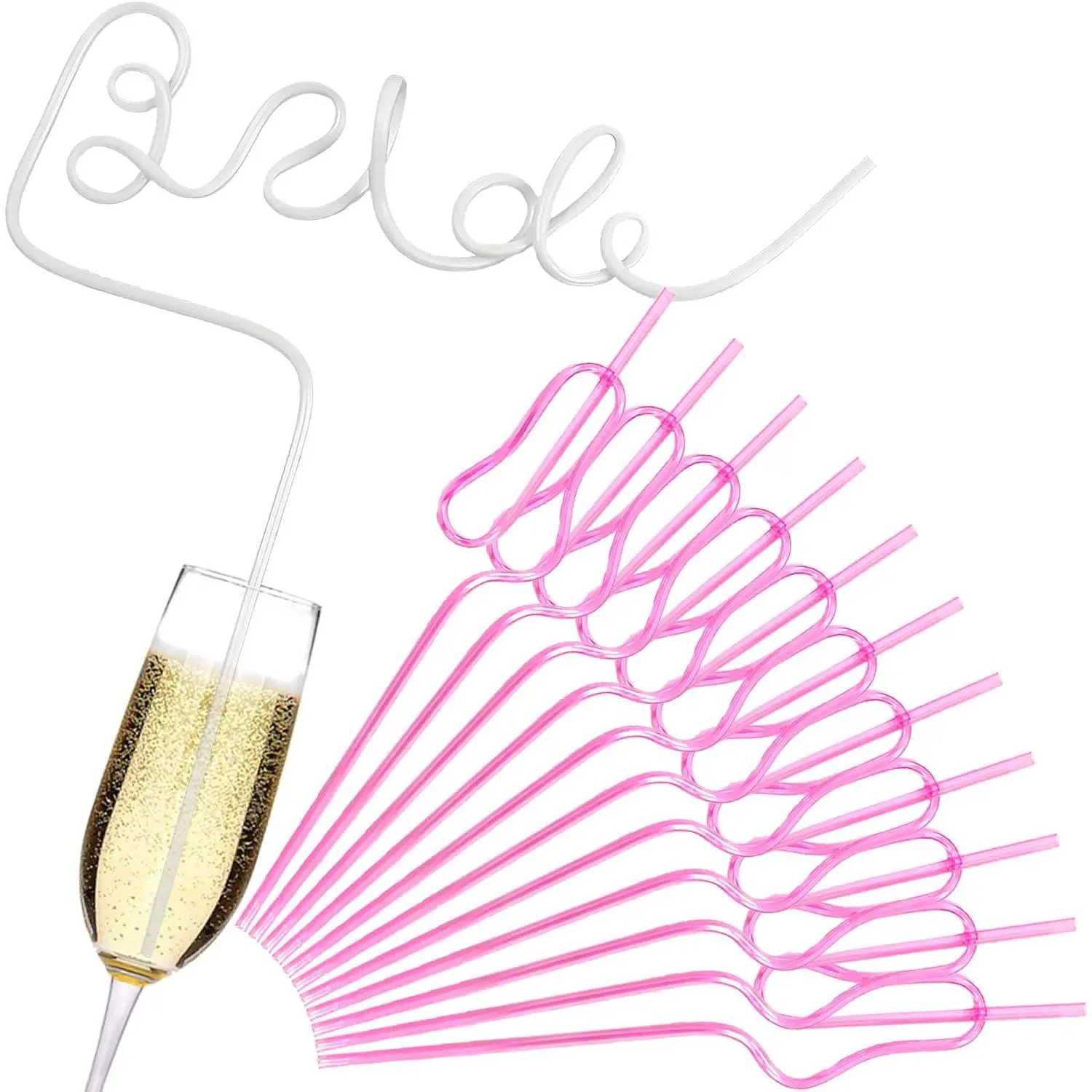 12PCS Bachelorette Party Favors Reusable Crazy Straws for Wedding Engagement Bridal Shower Party Decorations Supplies,Bride To Be Gift (1 White Bride Straw+11 Pink Gourd Shape Bachelorette Straws)