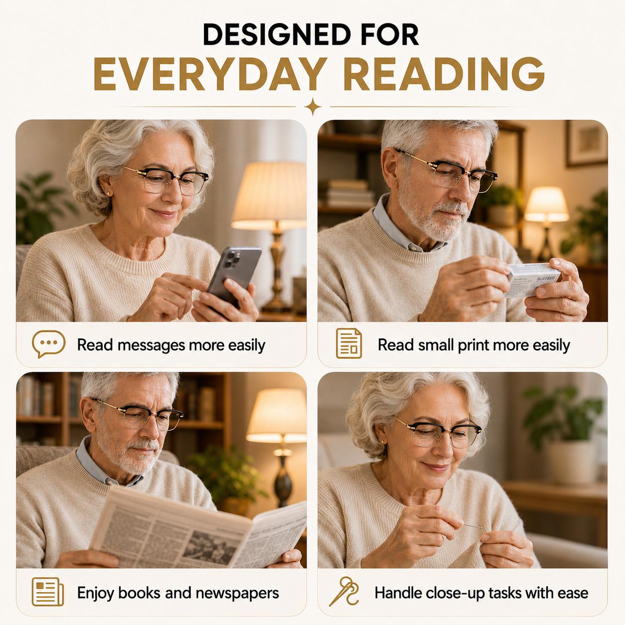 Photochromic Reading Glasses & 0.00 Non-Prescription Glasses, Anti-Blue Light UV Protection Eyeglasses for Men and Women, Lightweight Black Gold Frame