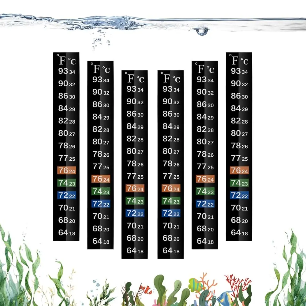 Adhesive Fish Tank Thermometer Strip Aquarium Thermometer Sticker Display 64-93 ℉ (18-34 ℃) Brewing Thermometer Test Strip 6 PCS