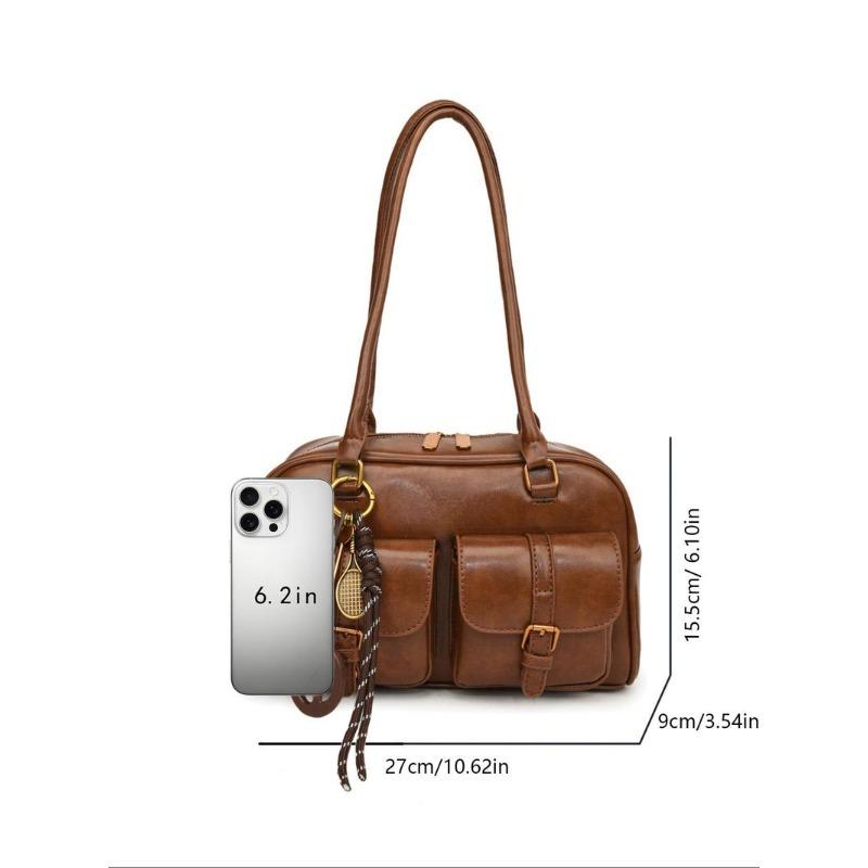 BIGWIG Women's Elegant Solid Color Shoulder Bag, Fashionable Pu Leather Bag for Daily Used, Leather Satchel, Casual Trendy Versatile High-quality Daily Commuting Bag, Unique Gifts for Women