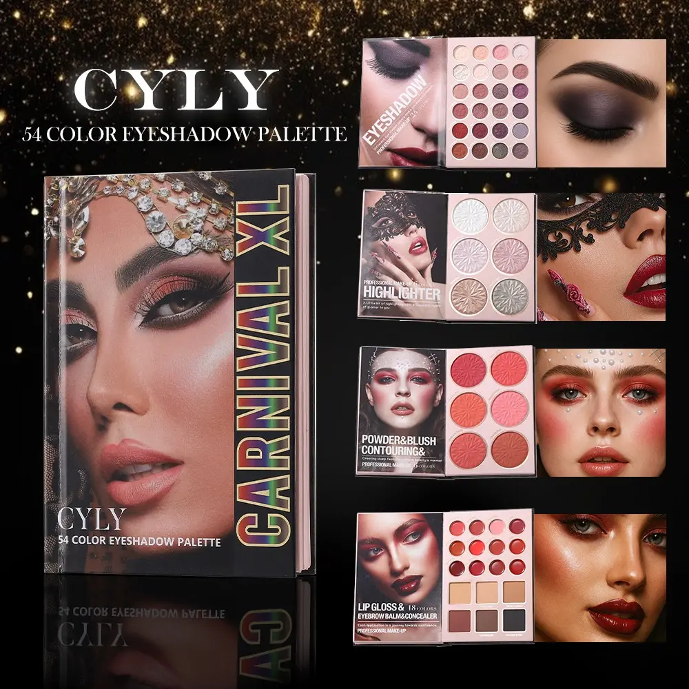 Multi-Function Makeup Palette, Includes Eyeshadow, Highlighter, Blush, Lip Gloss, Concealer, Eyebrow Powder, Foldable Cosmetic Case