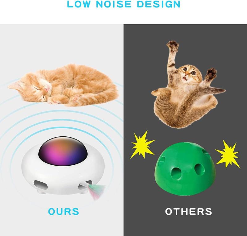 Automatic Interactive Cat Toy, Moving Feather UFO Toy for Indoor Cats, Helps Burn Energy, Reduce Boredom & Prevent Destructive Behavior, USB Rechargeable