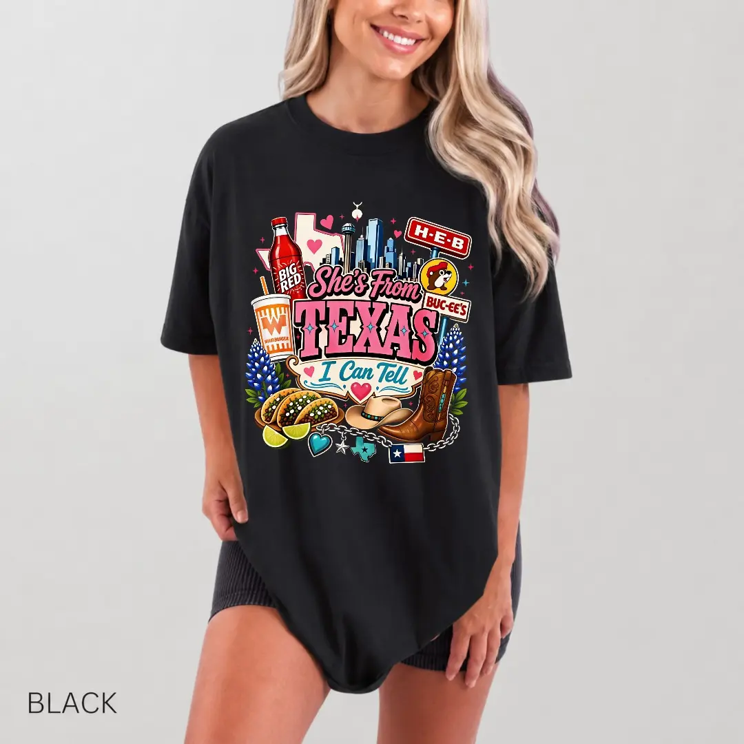 Vintage She's From Texas I Can Tell Big Red Shirt, Retro She's From Texas Western Shirt, Basketball Fan Shirt, Game Day Shirt, Full Colors, Full Sizes S-3XLviral tiktok shirt