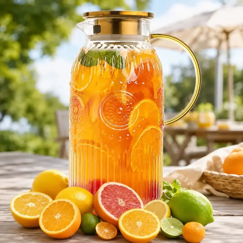 Glass Pitcher with Lid, 68 oz/ 2 Liter Vintage Water Pitcher,Glass Water Carafe for Cold Brew, Coffee, Lemonade, Iced Tea,Beverage, Heat Resistant Jug, tiktokshopbacktoschool