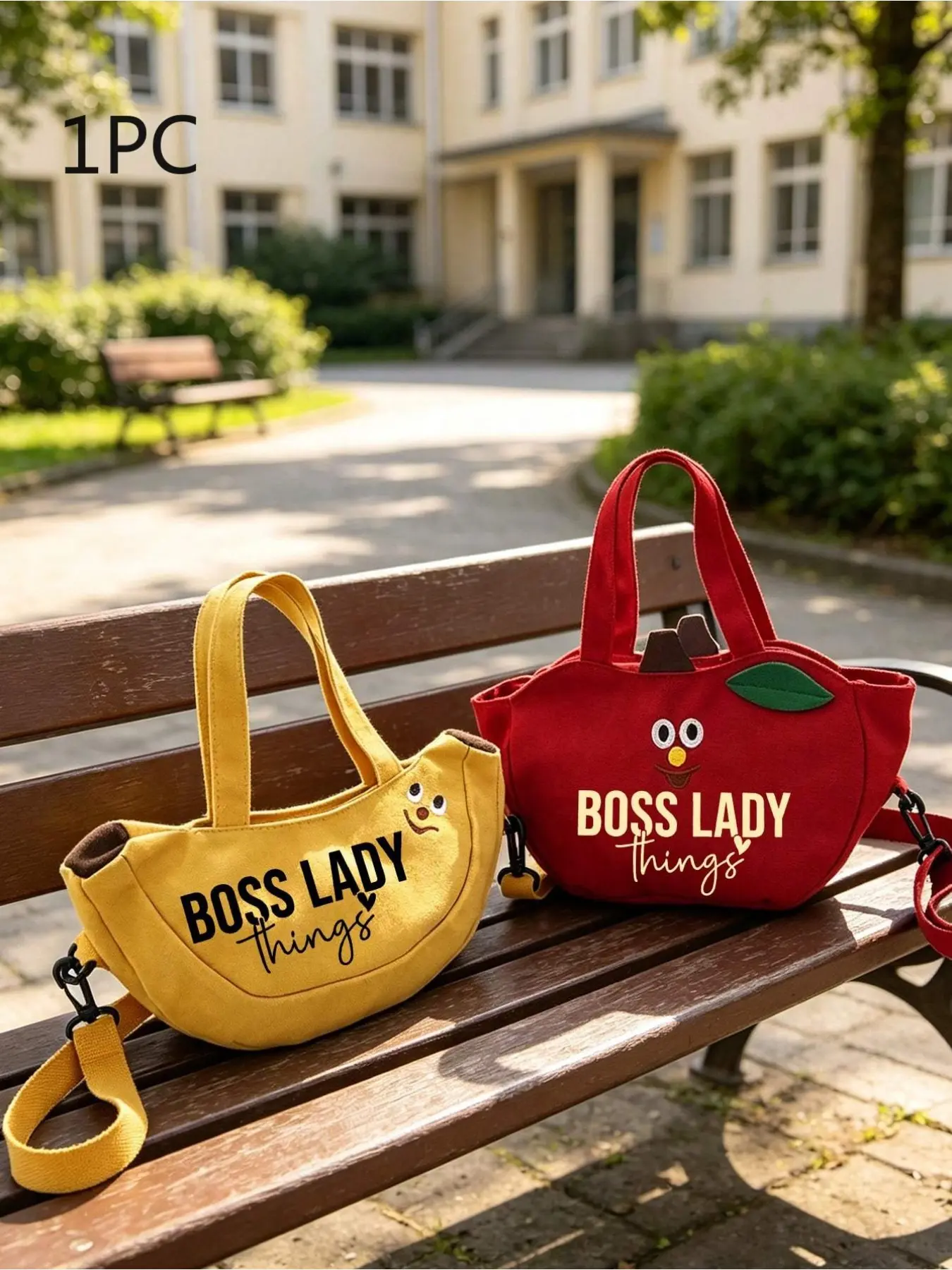 Cute 3D Banana Shaped Canvas Crossbody Bag with Smiley Face Print, Dual Use Shoulder Handbag with Short Handle & Long Strap, Mini Crescent Purse for Daily Shopping Travel School, Ideal Graduation Back to School Holiday Gift for Women College Girls