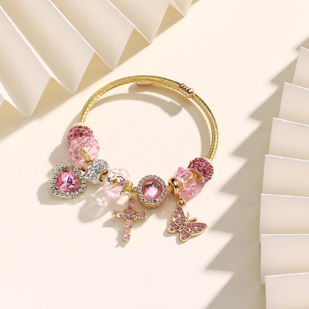 Diamond ruby bangle bracelet Virgin Mary Charm Bracelet - Adjustable Size Bracelet With Open Cuffs, Butterfly & Love Charm Bracelet, Suitable for Gifts for Family & Best Friends