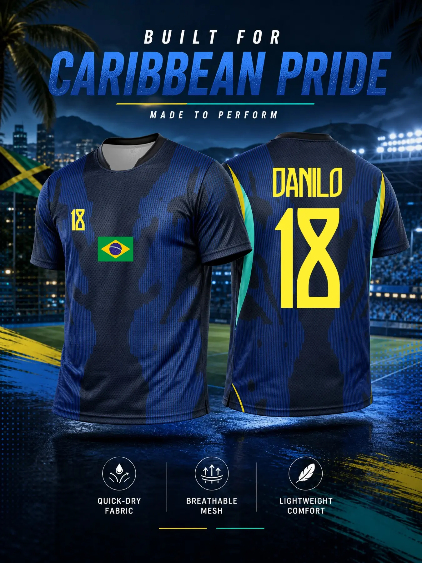 Brazil Deep Blue Away Soccer Jersey, Men's National Team Gradient Geometric Pattern, Breathable Mesh Quick-Dry T-Shirt, Perfect for Training and Matches