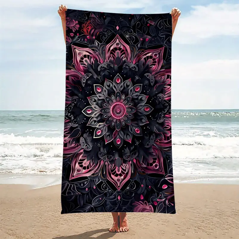 Dark Pink Lotus Mandala Beach Towel, Ultra-fine Fiber, Absorbent & Machine Washable, Oversized Bath Towel for Swimming, Camping, Vacations and Bathroom quick-dry pool large personalized custom soft essential