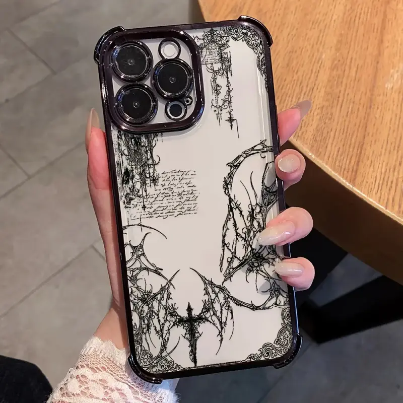 Phone Case: Fashion Art Y2K Retro Gothic Style Phone Case, Drop-Proof Transparent Soft Back Cover, Compatible with iPhone 17/16/15/14/13/12/11/X/XS/XSMAX, Brand New, Fashionable, Gift, Personalized, Accessories, Smartphone, Cellphone, Handheld