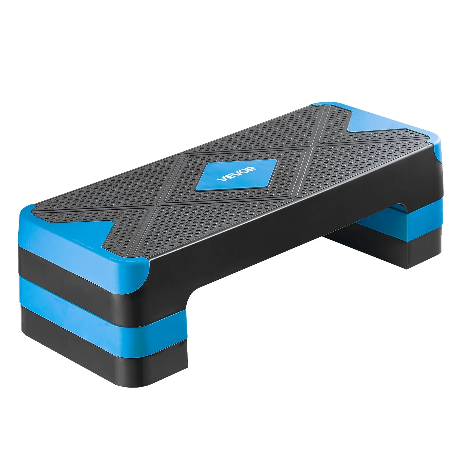 【toolupgrade】VEVOR Compact Aerobic Exercise Step Platform, 28-in PP Plastic Workout Stepper, Height-Adjustable Fitness Deck with 4 Risers, Non-Slip Shock-Absorption Bench for Home Gym Functional & Cardio Training, Unisex Blue