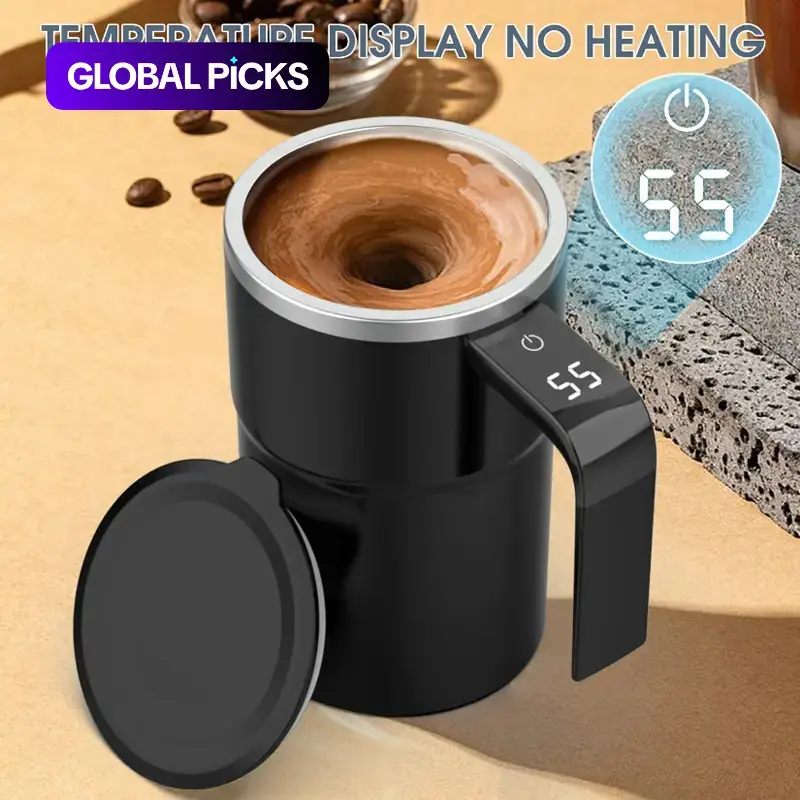 Self-Stirring Coffee Mug – Automatic Magnetic Mixing, 380ml Stainless Steel, ABS, Battery Powered (Batteries Not Included)