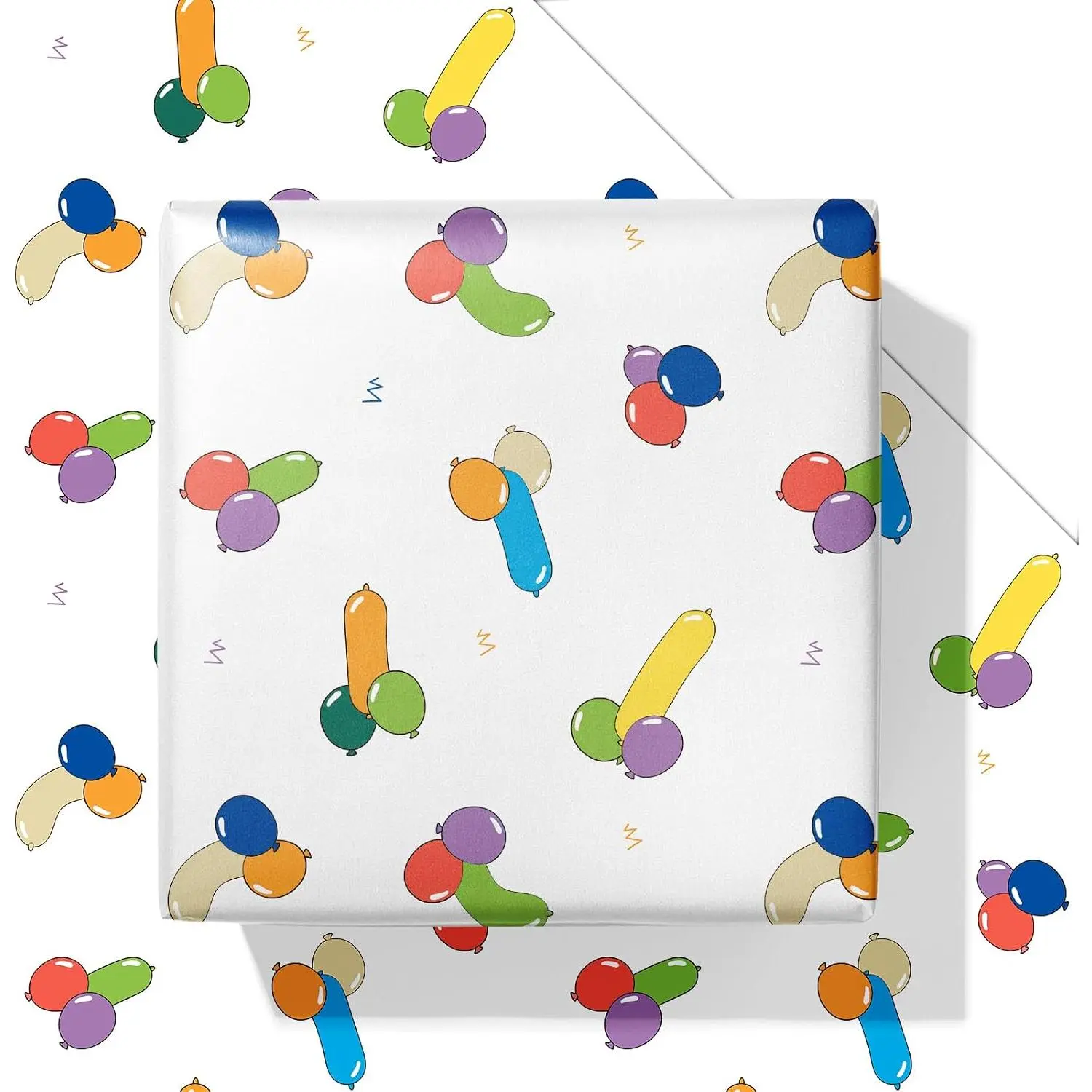 Modern Funny Balloon Print Wrapping Paper - 6 Count, 19.6x27.8", for Adults' Birthday, Bachelorette Party - Willy Willies Balls Design Festive Party Supply