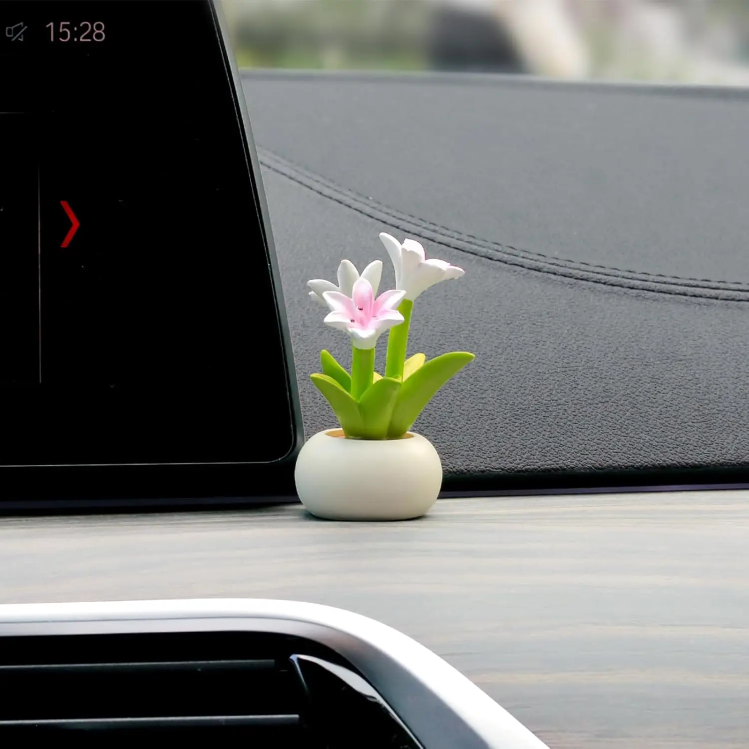 YGMONER Car Dashboard Plant Resin Flower Pot Knick Knacks Mini Plant Figurines Decorations Gifts for Women, Car Desk Bookshelf Decor (Lily Flower)